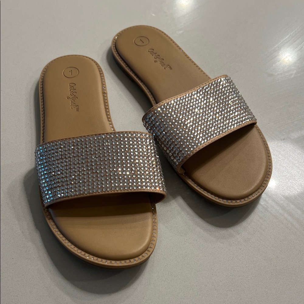 Girls Cat & Jack Tan Sandals with Rhinestones